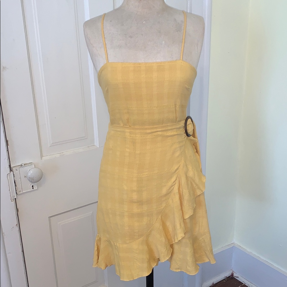 American Eagle Mustard Faux Wrap Ruffled Mini Sun Dress Spagetti Straps M